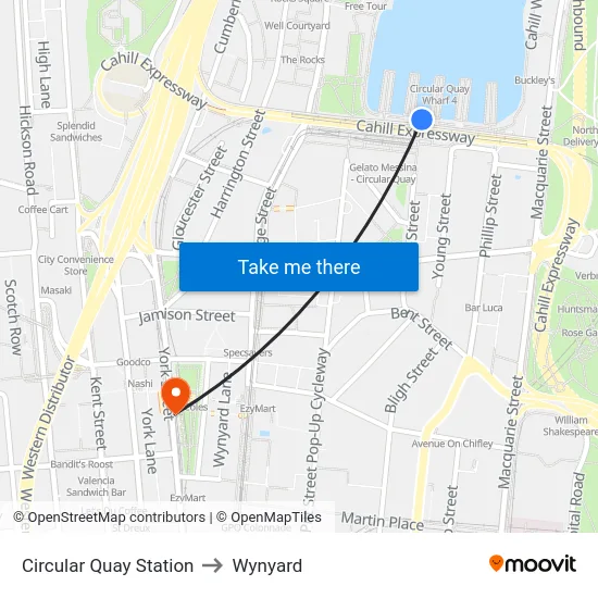 Circular Quay Station to Wynyard map