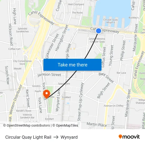 Circular Quay Light Rail to Wynyard map
