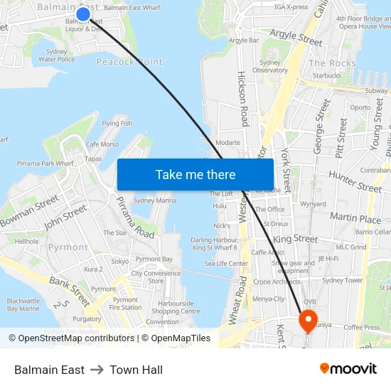 Balmain East to Town Hall map
