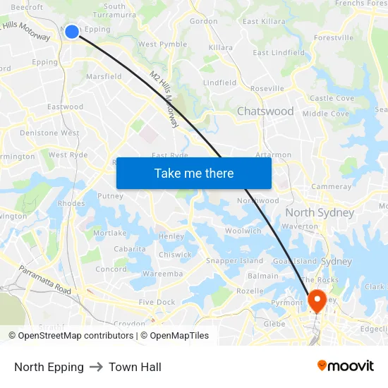 North Epping to Town Hall map