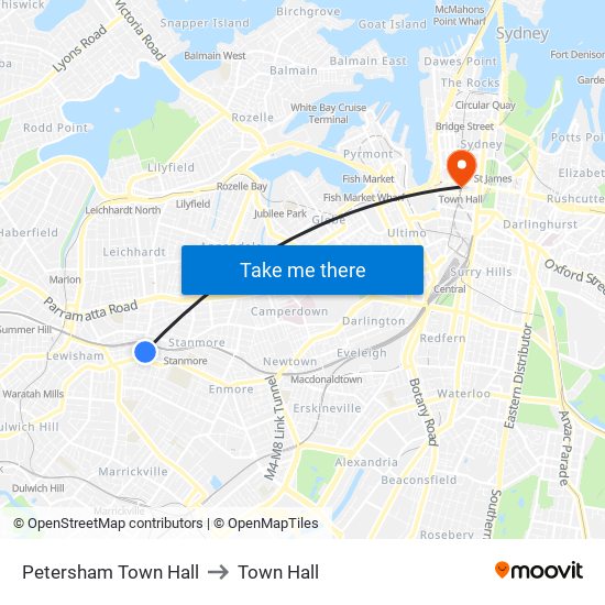 Petersham Town Hall to Town Hall map