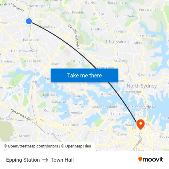 Epping Station to Town Hall map