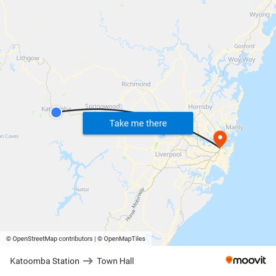 Katoomba Station to Town Hall map