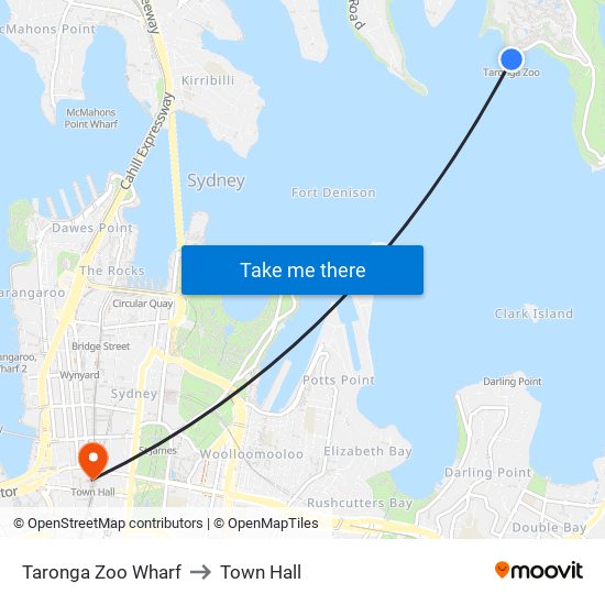 Taronga Zoo Wharf to Town Hall map