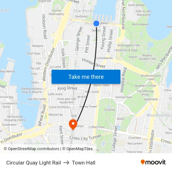 Circular Quay Light Rail to Town Hall map