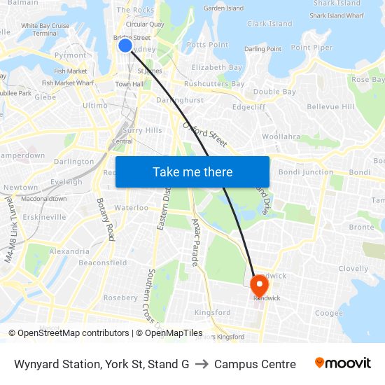 Wynyard Station, York St, Stand G to Campus Centre map