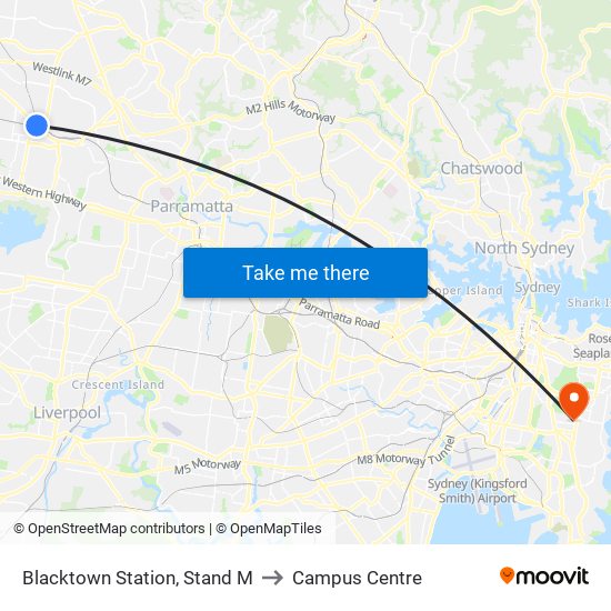 Blacktown Station, Stand M to Campus Centre map