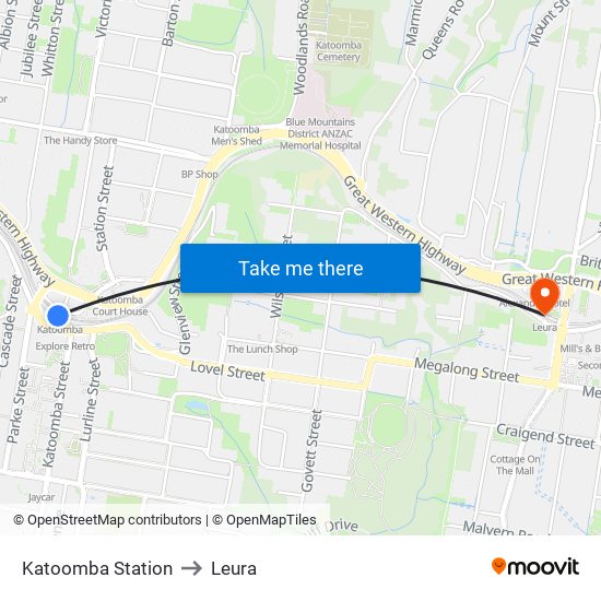 Katoomba Station to Leura map