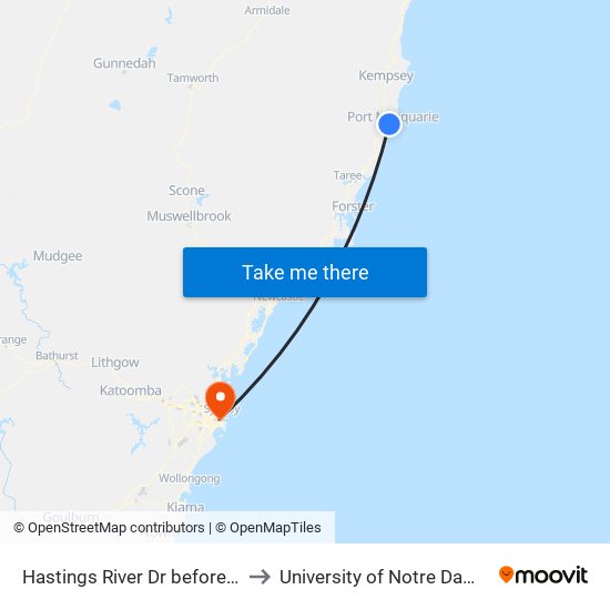 Hastings River Dr before Hibbard Dr to University of Notre Dame Australia map