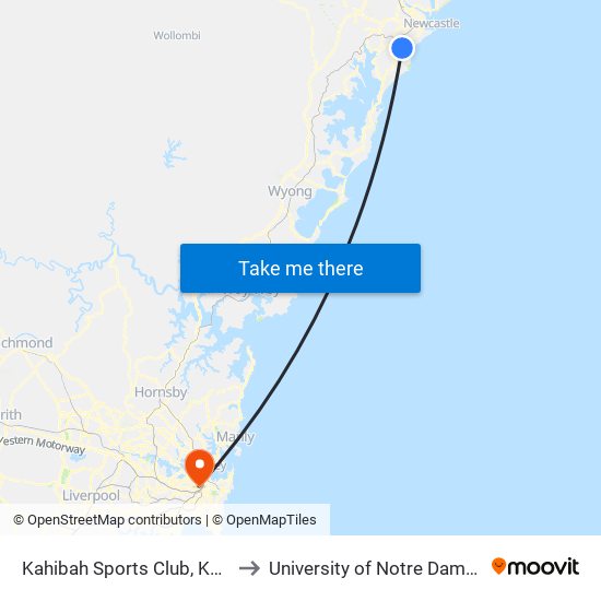 Kahibah Sports Club, Kenibea Ave to University of Notre Dame Australia map