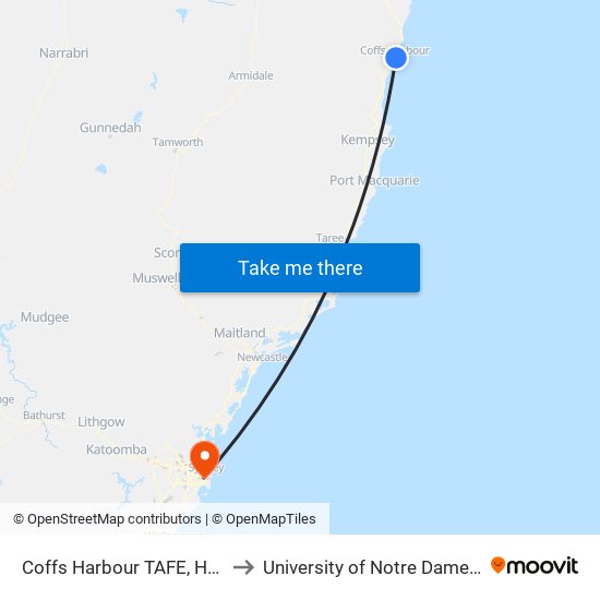 Coffs Harbour TAFE, Harbour Dr to University of Notre Dame Australia map