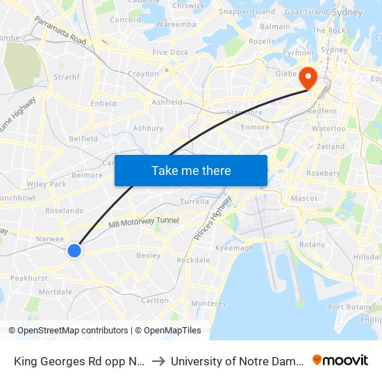 King Georges Rd opp Norfolk Ave to University of Notre Dame Australia map