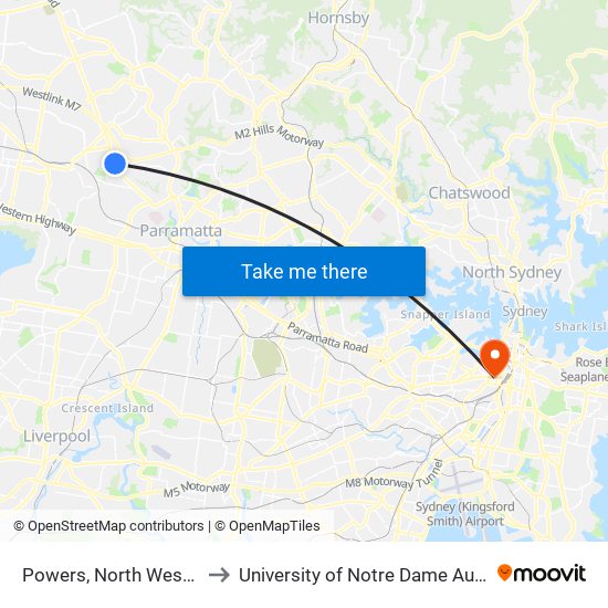 Powers, North West Twy to University of Notre Dame Australia map