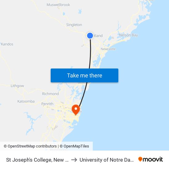 St Joseph's College, New England Hwy to University of Notre Dame Australia map