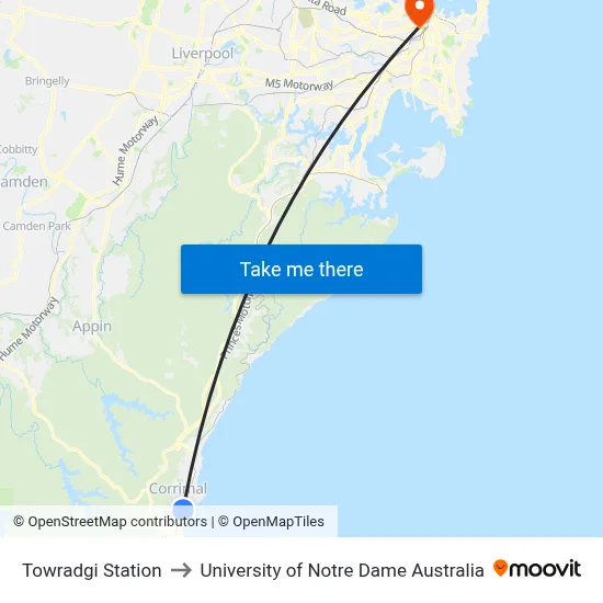 Towradgi Station to University of Notre Dame Australia map