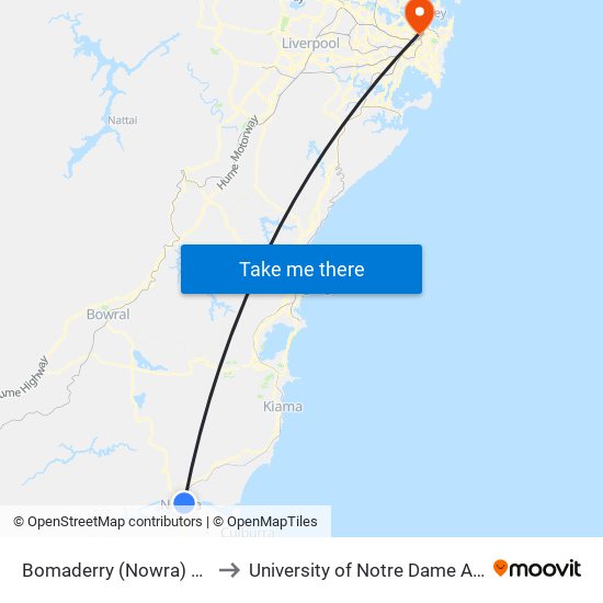 Bomaderry (Nowra) Station to University of Notre Dame Australia map