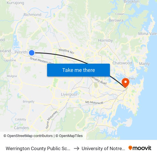 Werrington County Public School, John Batman Ave to University of Notre Dame Australia map