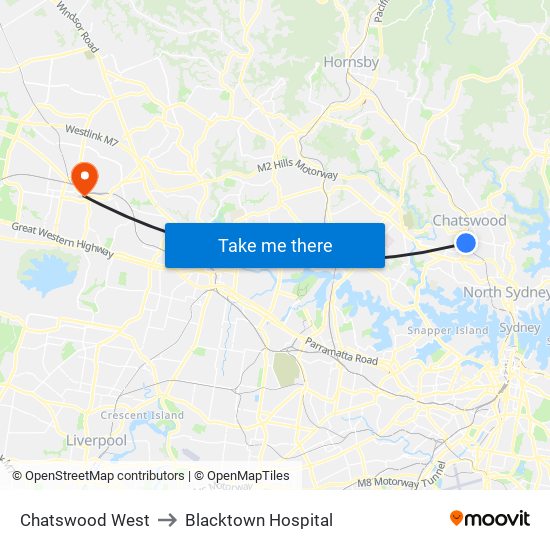 Chatswood West to Blacktown Hospital map