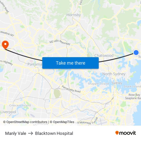 Manly Vale to Blacktown Hospital map