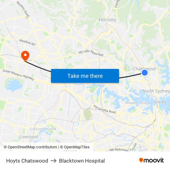 Hoyts Chatswood to Blacktown Hospital map