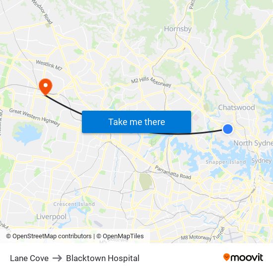 Lane Cove to Blacktown Hospital map