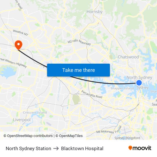 North Sydney Station to Blacktown Hospital map
