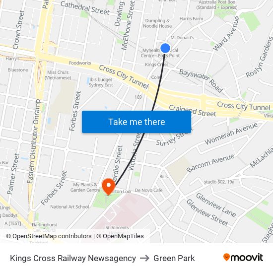 Kings Cross Railway Newsagency to Green Park map