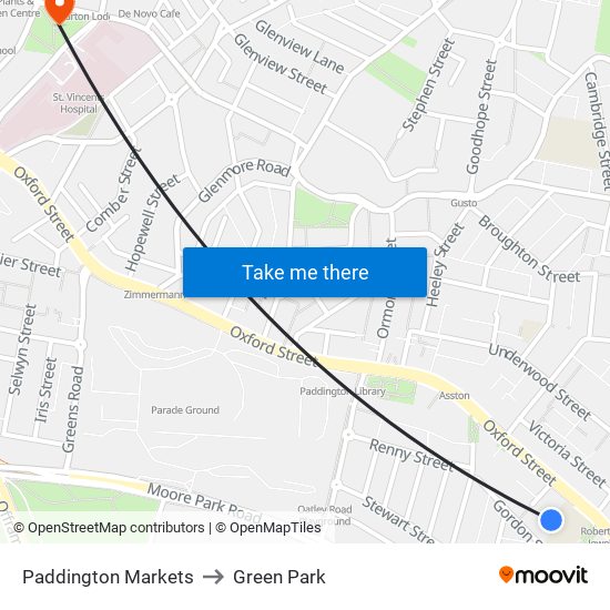 Paddington Markets to Green Park map