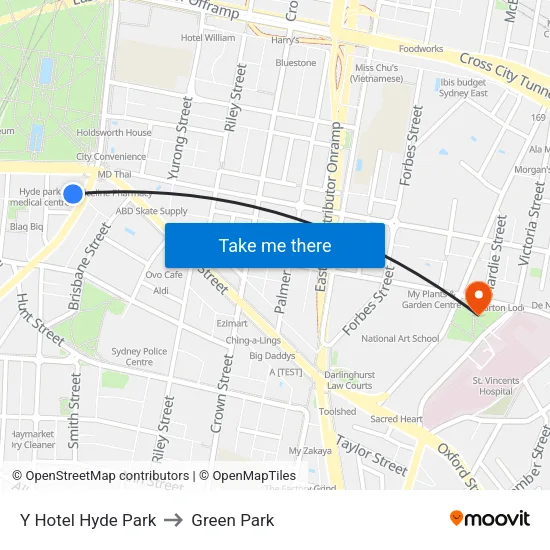 Y Hotel Hyde Park to Green Park map