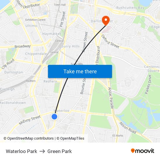 Waterloo Oval to Green Park map