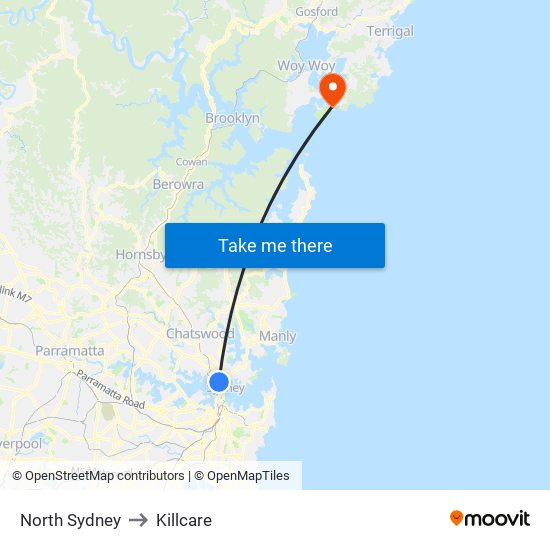 North Sydney to Killcare map