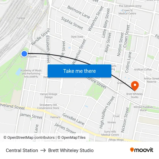 Central Station to Brett Whiteley Studio map