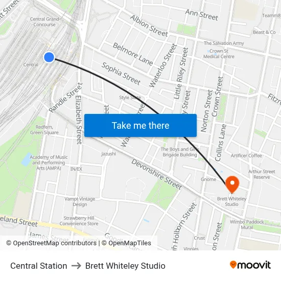 Central Station to Brett Whiteley Studio map