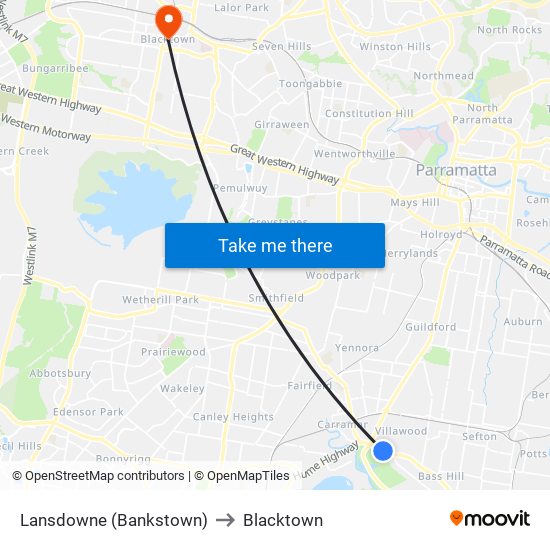 Lansdowne (Bankstown) to Blacktown map