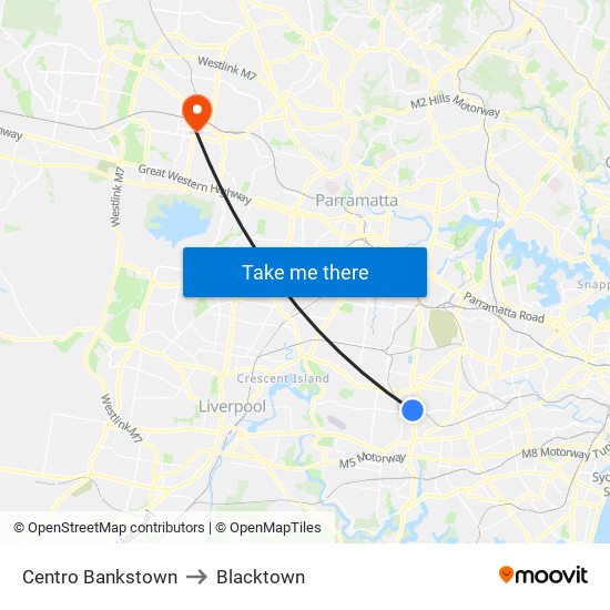 Centro Bankstown to Blacktown map