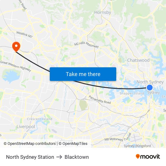 North Sydney Station to Blacktown map