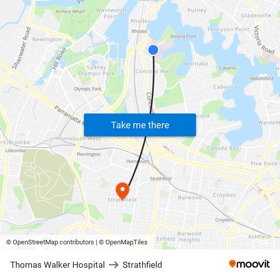 Thomas Walker Hospital to Strathfield map