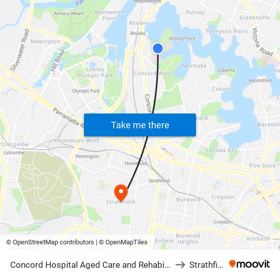 Concord Hospital Aged Care and Rehabilitation to Strathfield map