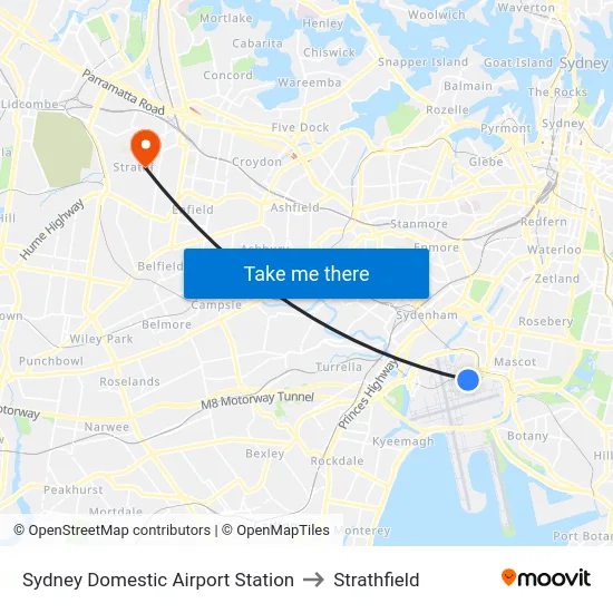 Sydney Domestic Airport Station to Strathfield map