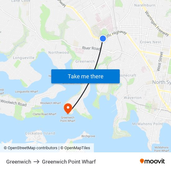 Greenwich to Greenwich Point Wharf map