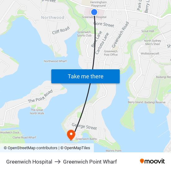 Greenwich Hospital to Greenwich Point Wharf map