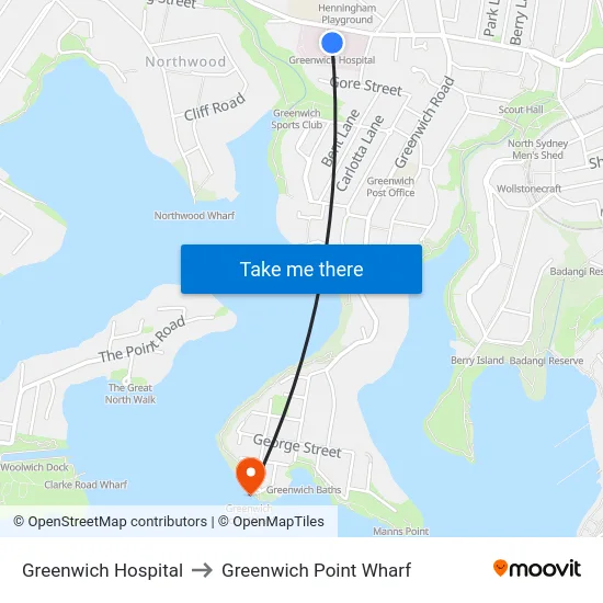 Greenwich Hospital to Greenwich Point Wharf map