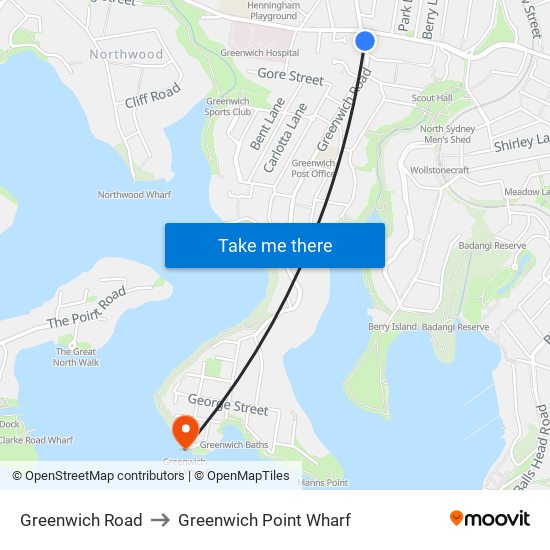 Greenwich Road to Greenwich Point Wharf map