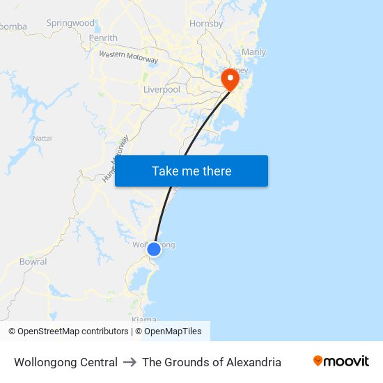 Wollongong Central to The Grounds of Alexandria map
