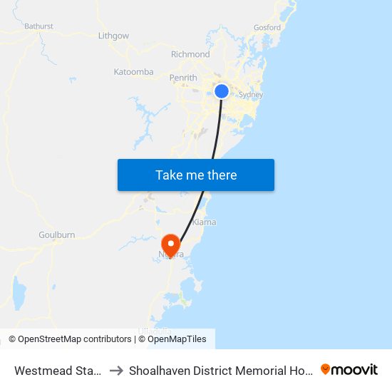 Westmead Station to Shoalhaven District Memorial Hospital map