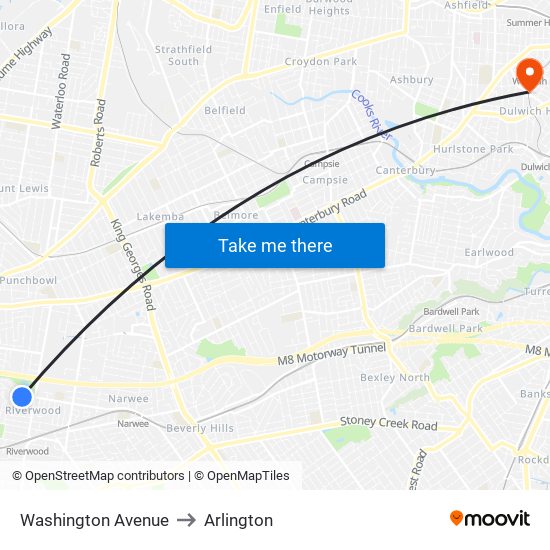 Washington Avenue to Arlington map