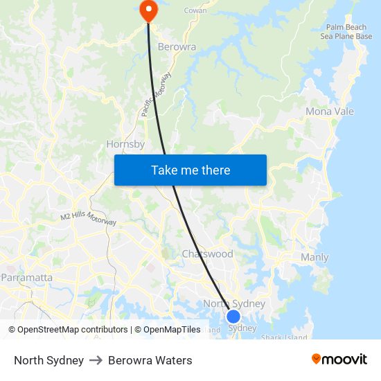 North Sydney to Berowra Waters map