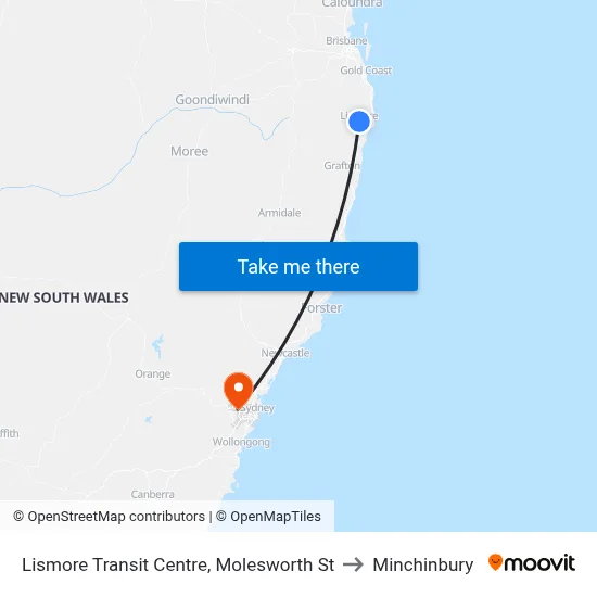 Lismore Transit Centre, Molesworth St to Minchinbury map