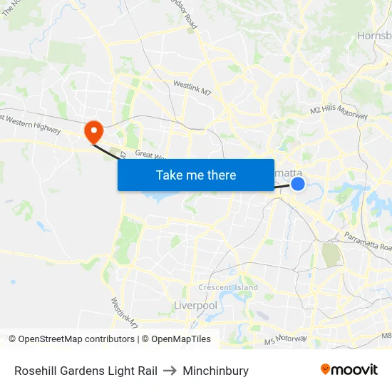 Rosehill Gardens Light Rail to Minchinbury map