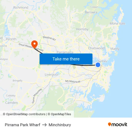 Pirrama Park Wharf to Minchinbury map